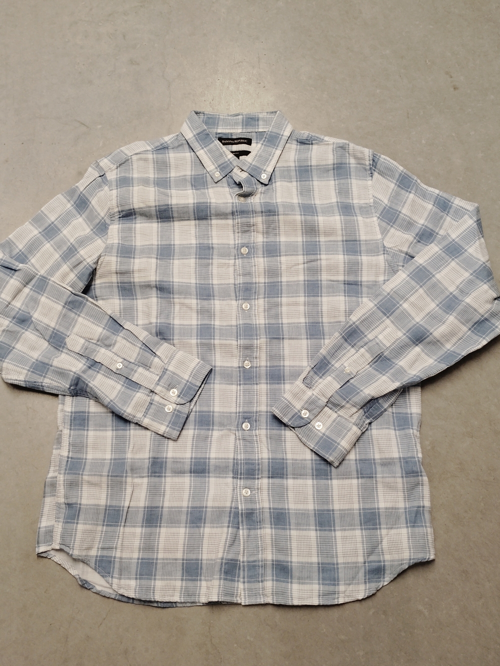 Banana Republic Light Blue and White Plaid Button-Down Shirt